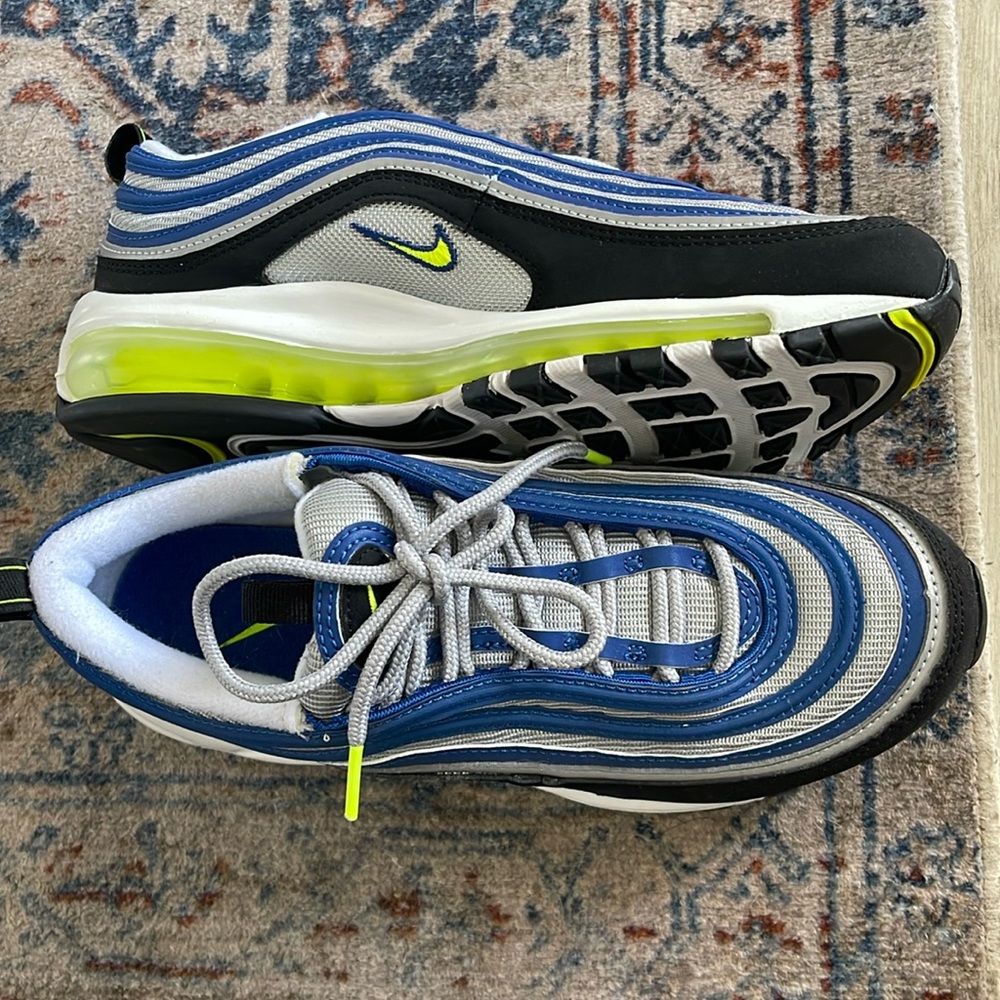 Nike Air Max 97 in Blue Gray Black and Neon Green